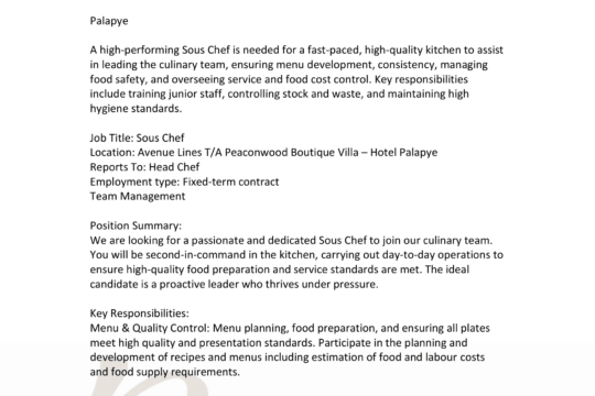 Sous Chef Job Opportunity